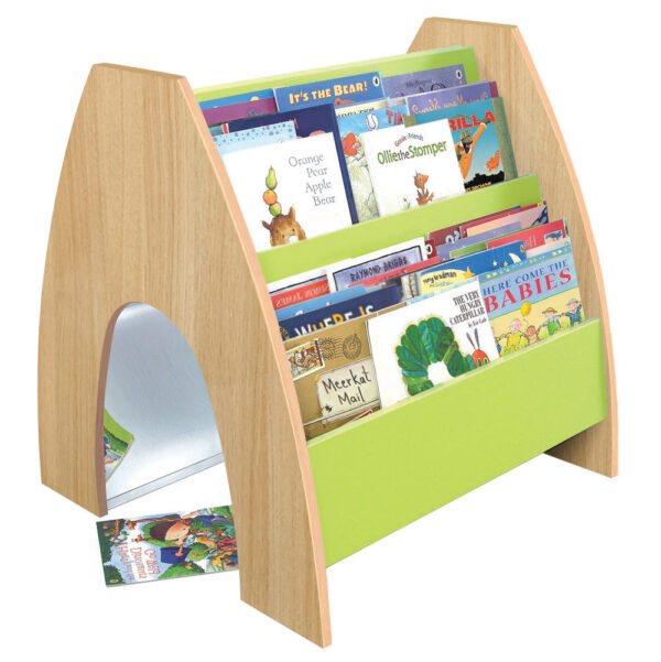 Picture bookcase oak and green for library