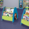 Child crawling inside of picturebook tunnel