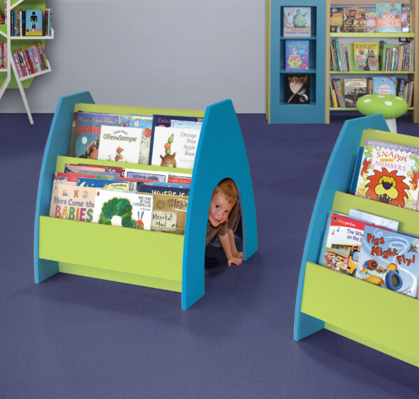 Child crawling inside of picturebook tunnel