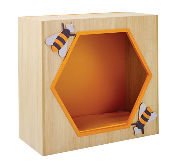 cosy reading seat with hexagon opening and bee decor