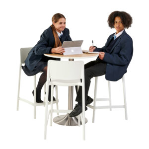 Students using bar height table and bar stools