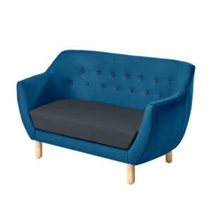 Library sofa in grey and sapphire blue