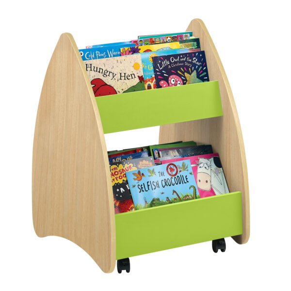 Small bookcase for library oak and lime green