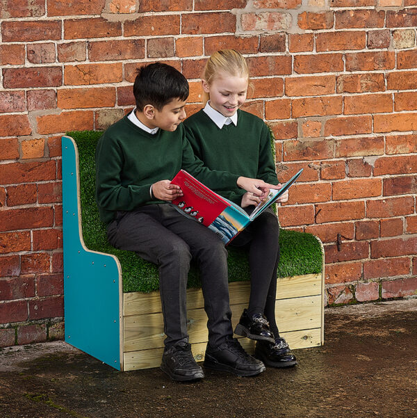 OUTDOOR CHILDRENS BENCH GRASS SOFA READING OUTSIDE