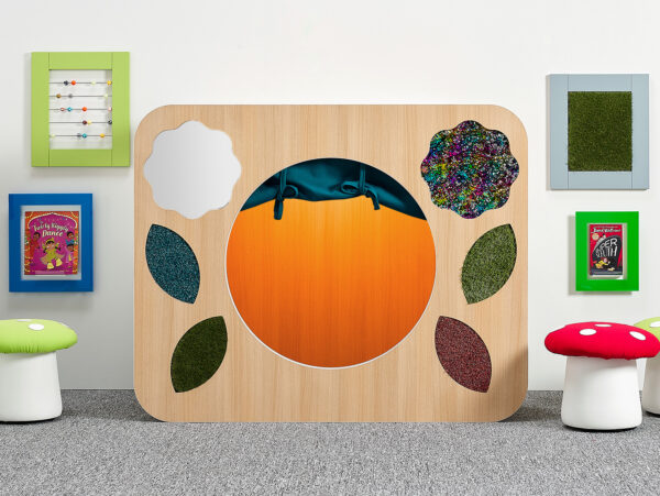 sensory den with orange light curtain and tactile elements