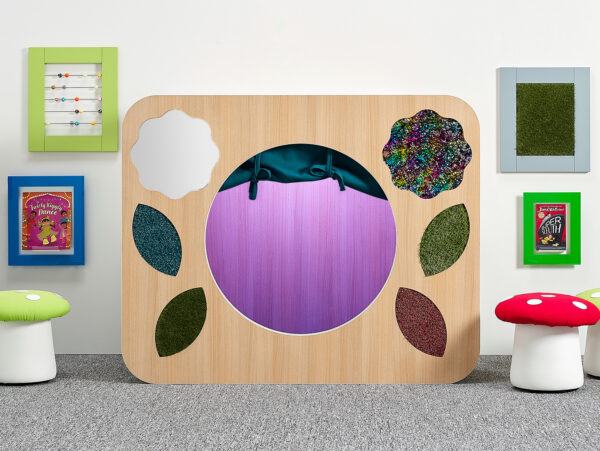 sensory den with purple light curtain and tactile elements