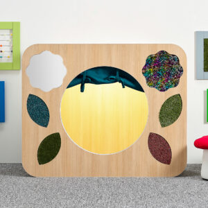 sensory den with yellow light curtain and tactile elements