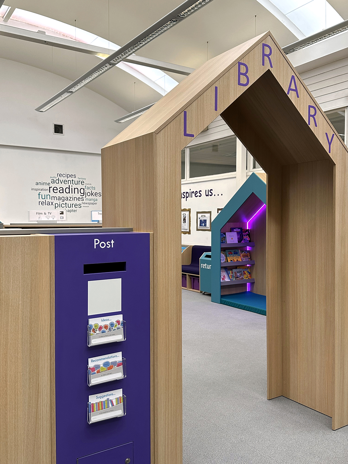 archway leading into school library space